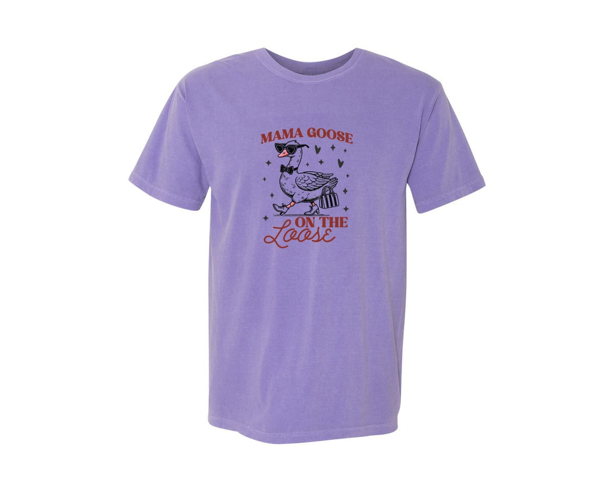 brand:Comfort Colors|color:Violet|Mama Goose On The Loose Pngtrendy Funny Graphic T-Shirt