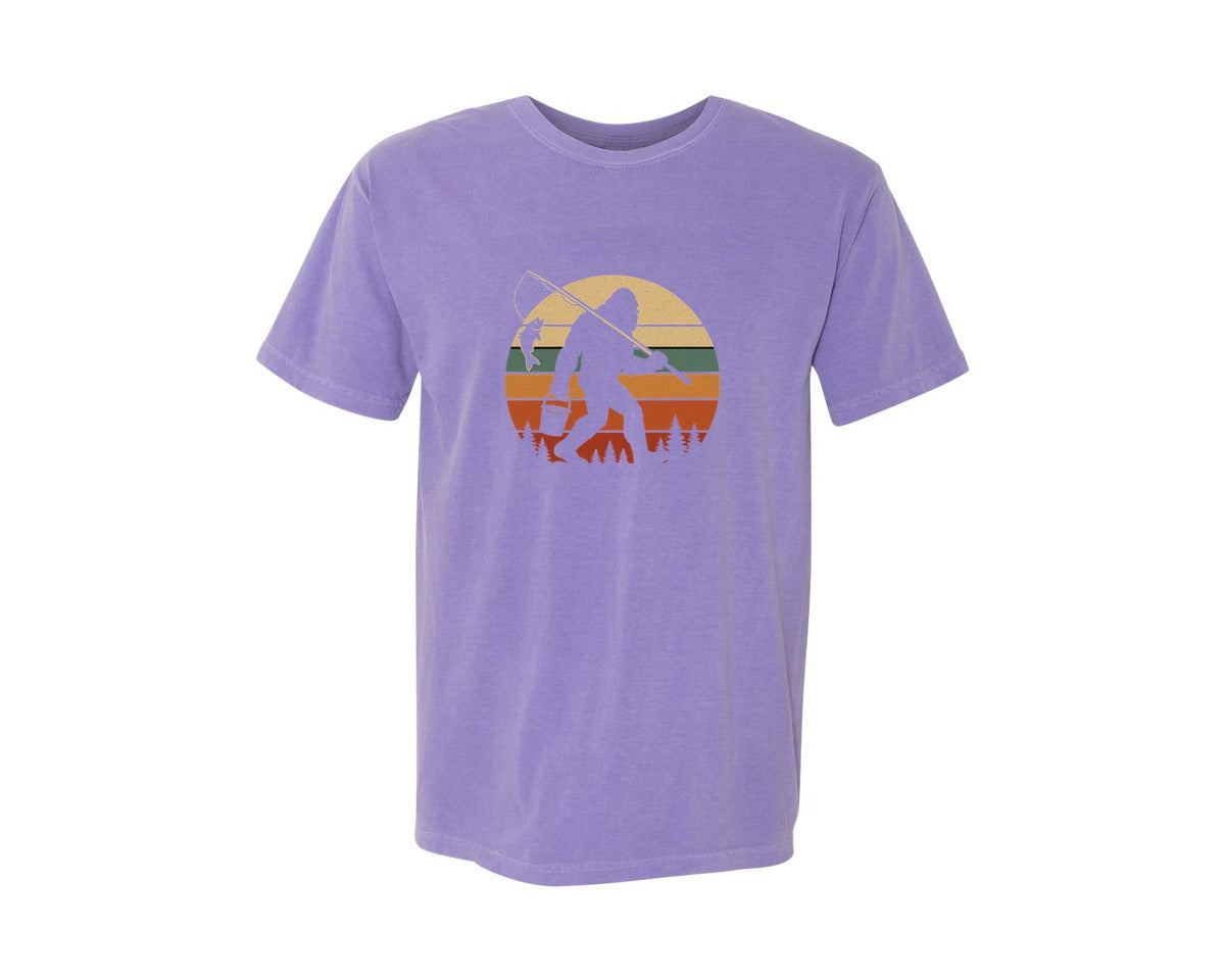 brand:Comfort Colors|color:Violet|Bigfoot Fishing Sasquatch Angler Graphic T-Shirt