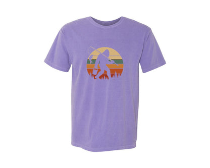 brand:Comfort Colors|color:Violet|Bigfoot Fishing Sasquatch Angler Graphic T-Shirt