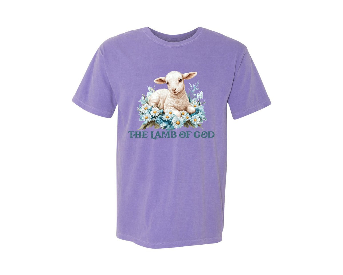 brand:Comfort Colors|color:Violet|Easter Lamb Of God Christian Graphic T-Shirt