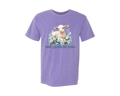 brand:Comfort Colors|color:Violet|Easter Lamb Of God Christian Graphic T-Shirt