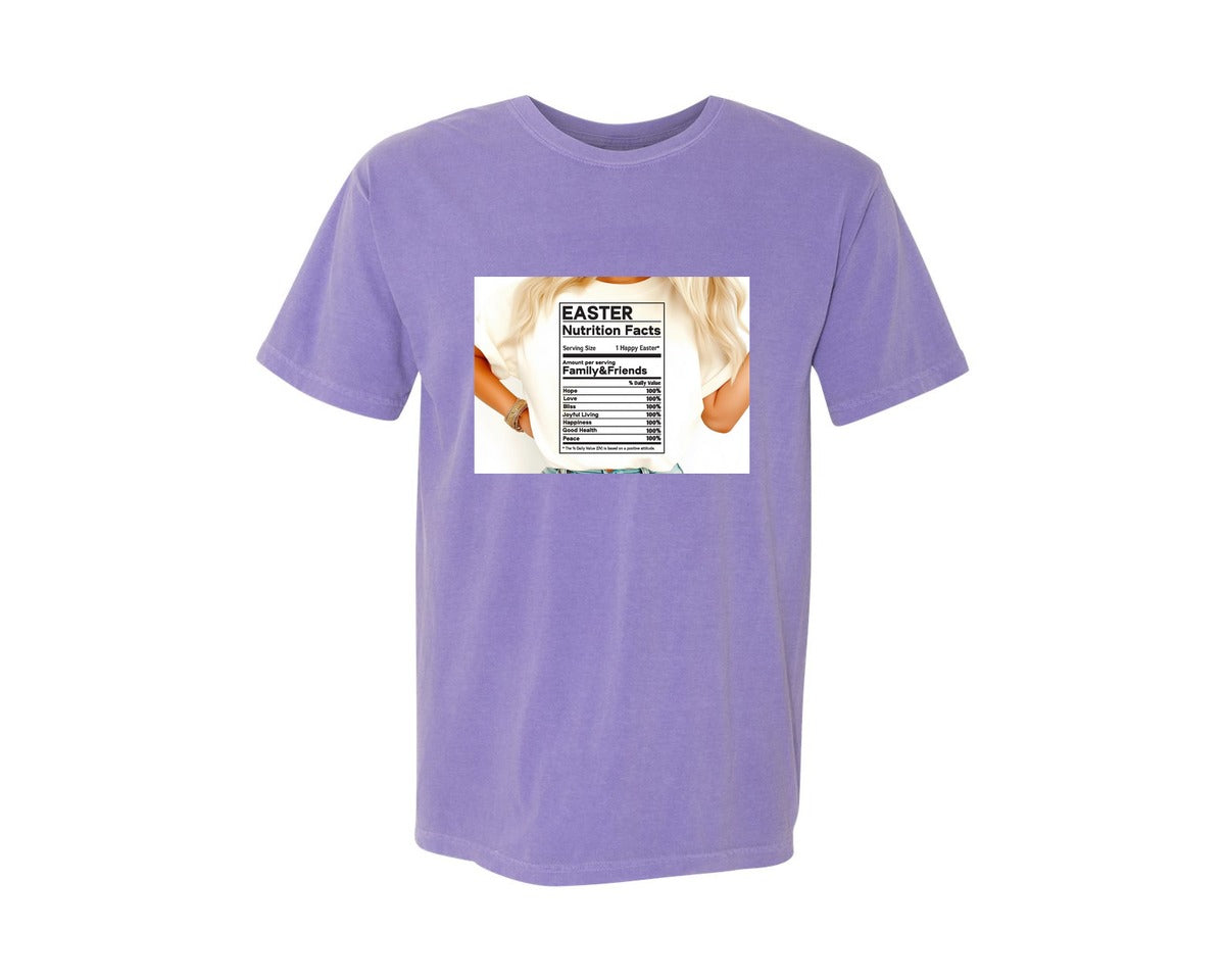 brand:Comfort Colors|color:Violet|Easter Nutrition Facts Easter 2 Graphic T-Shirt