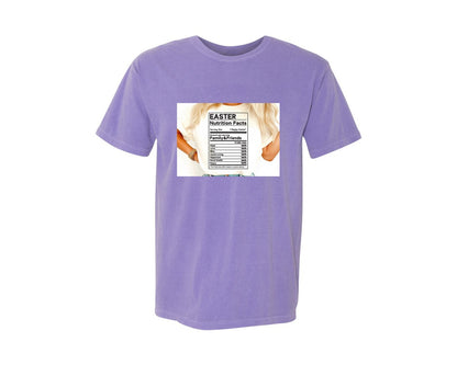 brand:Comfort Colors|color:Violet|Easter Nutrition Facts Easter 2 Graphic T-Shirt
