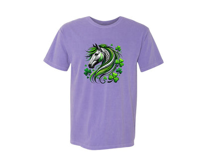 brand:Comfort Colors|color:Violet|St Patricks Day Horse Lucky Graphic T-Shirt