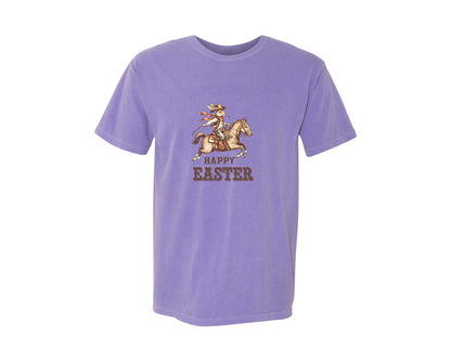 brand:Comfort Colors|color:Violet|Happy Easter Western Cowboy Bunny Ostern 2 Graphic T-Shirt