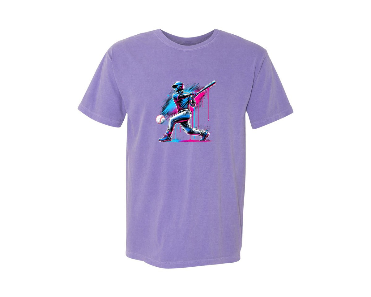 brand:Comfort Colors|color:Violet|Baseball Player Ice Cream Drip Baseball Graphic T-Shirt