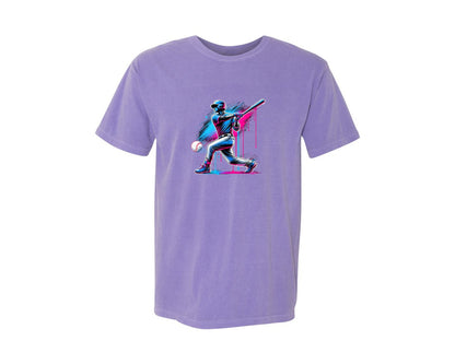 brand:Comfort Colors|color:Violet|Baseball Player Ice Cream Drip Baseball Graphic T-Shirt