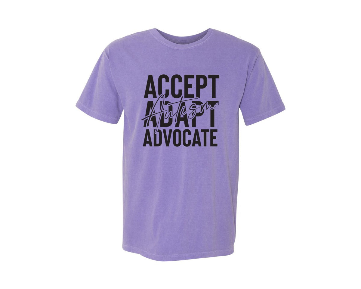 brand:Comfort Colors|color:Violet|Accept Adapt Advocate Autism Graphic T-Shirt
