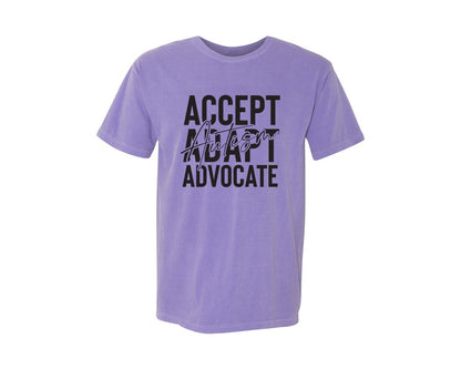 brand:Comfort Colors|color:Violet|Accept Adapt Advocate Autism Graphic T-Shirt