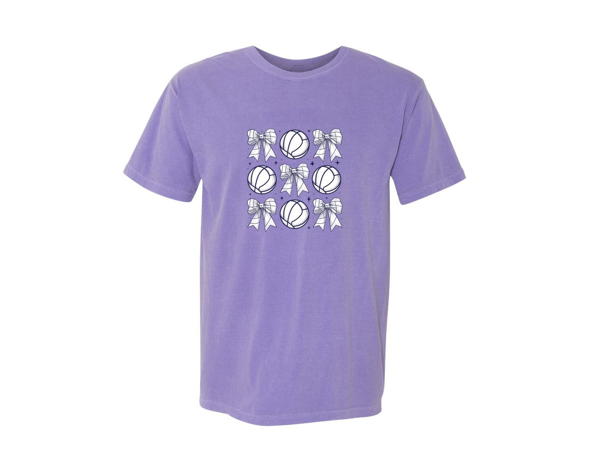 brand:Comfort Colors|color:Violet|Volleyball Bow Volleyball Mama Graphic T-Shirt