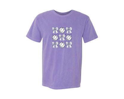brand:Comfort Colors|color:Violet|Volleyball Bow Volleyball Mama Graphic T-Shirt