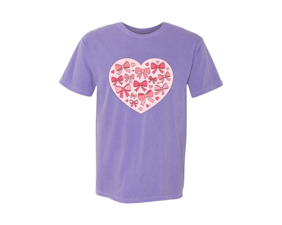 brand:Comfort Colors|color:Violet|Heart Filled With Pink Bows And Love Graphic T-Shirt