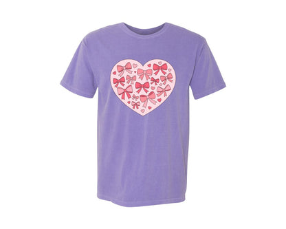 brand:Comfort Colors|color:Violet|Heart Filled With Pink Bows And Love Graphic T-Shirt