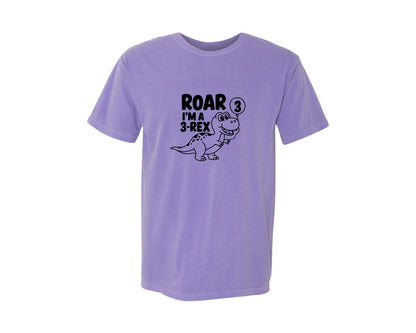 brand:Comfort Colors|color:Violet|3 Rex Dinosaur Birthday Graphic T-Shirt