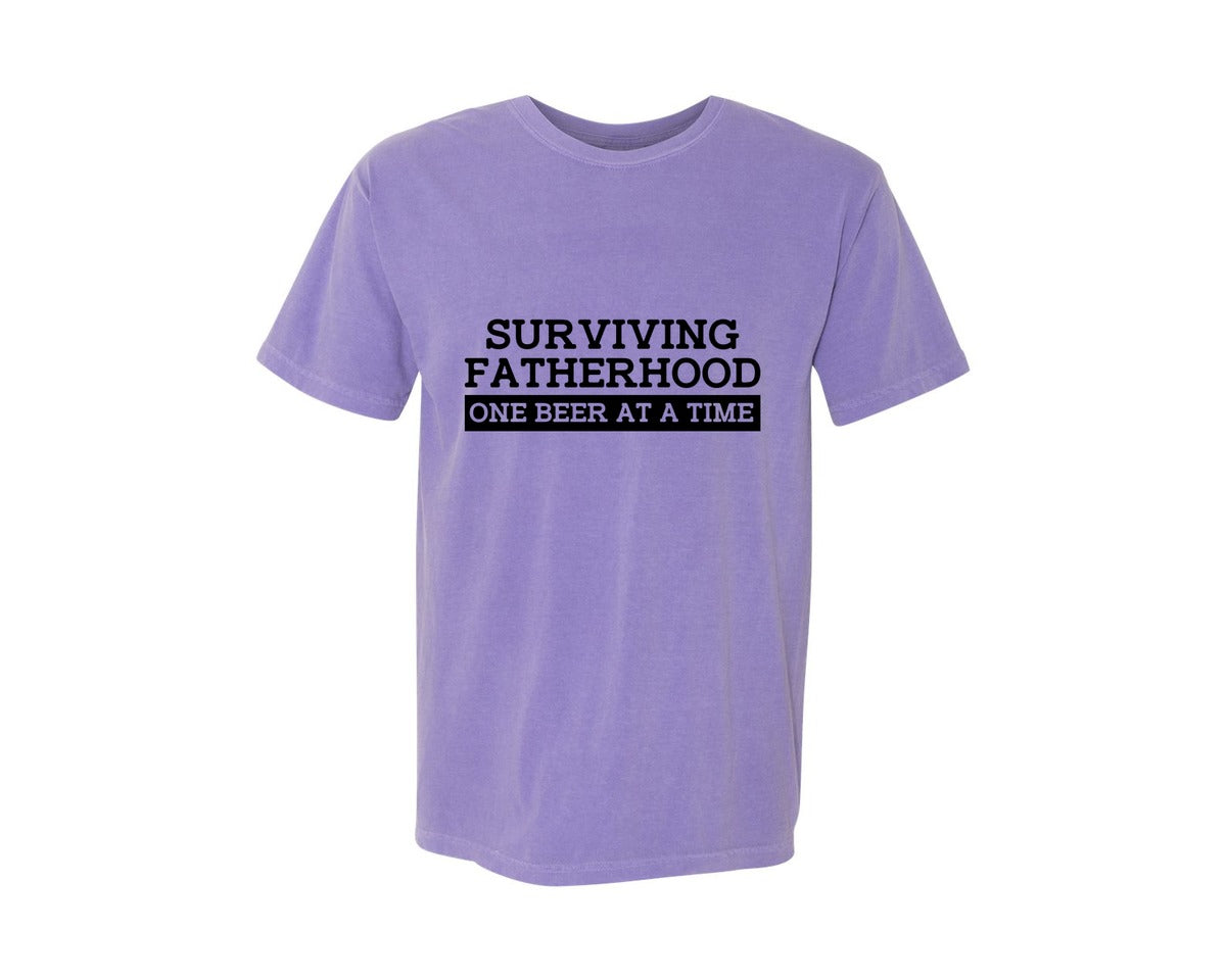 brand:Comfort Colors|color:Violet|Surviving Fatherhood Mens T Shirt Graphic T-Shirt