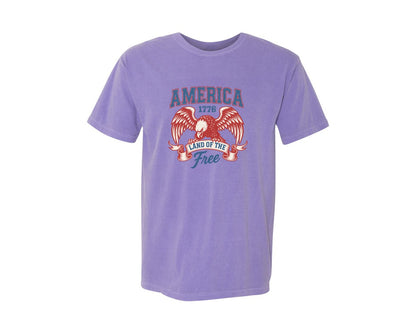 brand:Comfort Colors|color:Violet|America Land Of The Free Freedom Graphic T-Shirt