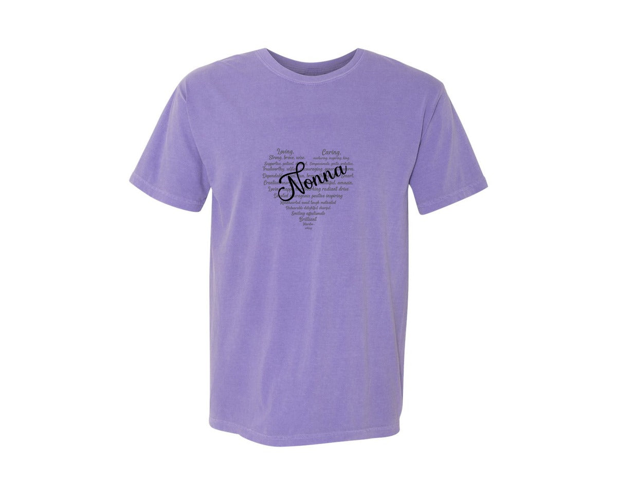 brand:Comfort Colors|color:Violet|Nonna Heart Shape Mothers Day Graphic T-Shirt