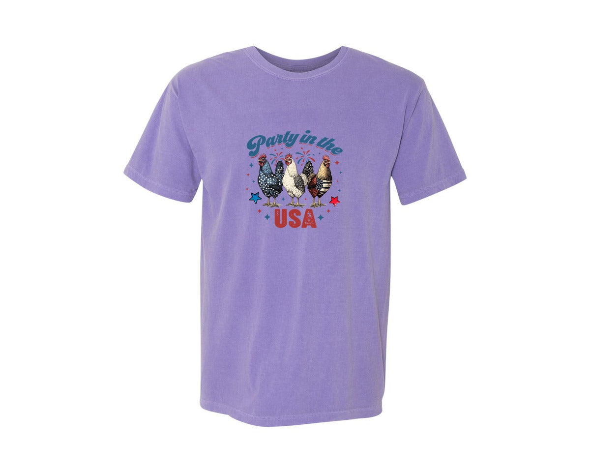 brand:Comfort Colors|color:Violet|Party In The Usa Patriotic Rooster 5 Graphic T-Shirt