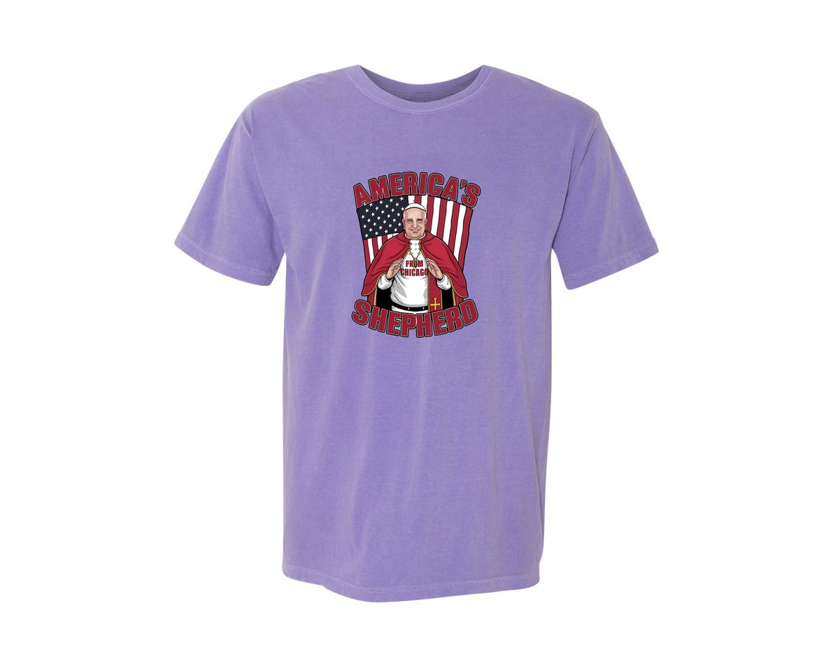 brand:Comfort Colors|color:Violet|American Pope Leo Xiv T Shirt Design Graphic T-Shirt