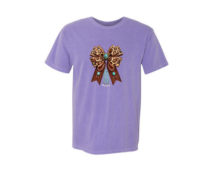 brand:Comfort Colors|color:Violet|Western Leopard Bow Bohemian Coquette Graphic T-Shirt