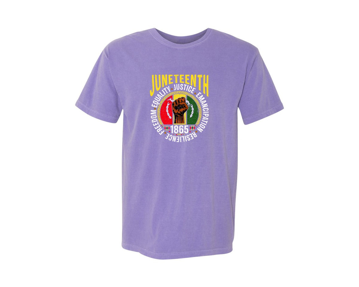 brand:Comfort Colors|color:Violet|Equality Justice Freedom Juneteenth Graphic T-Shirt