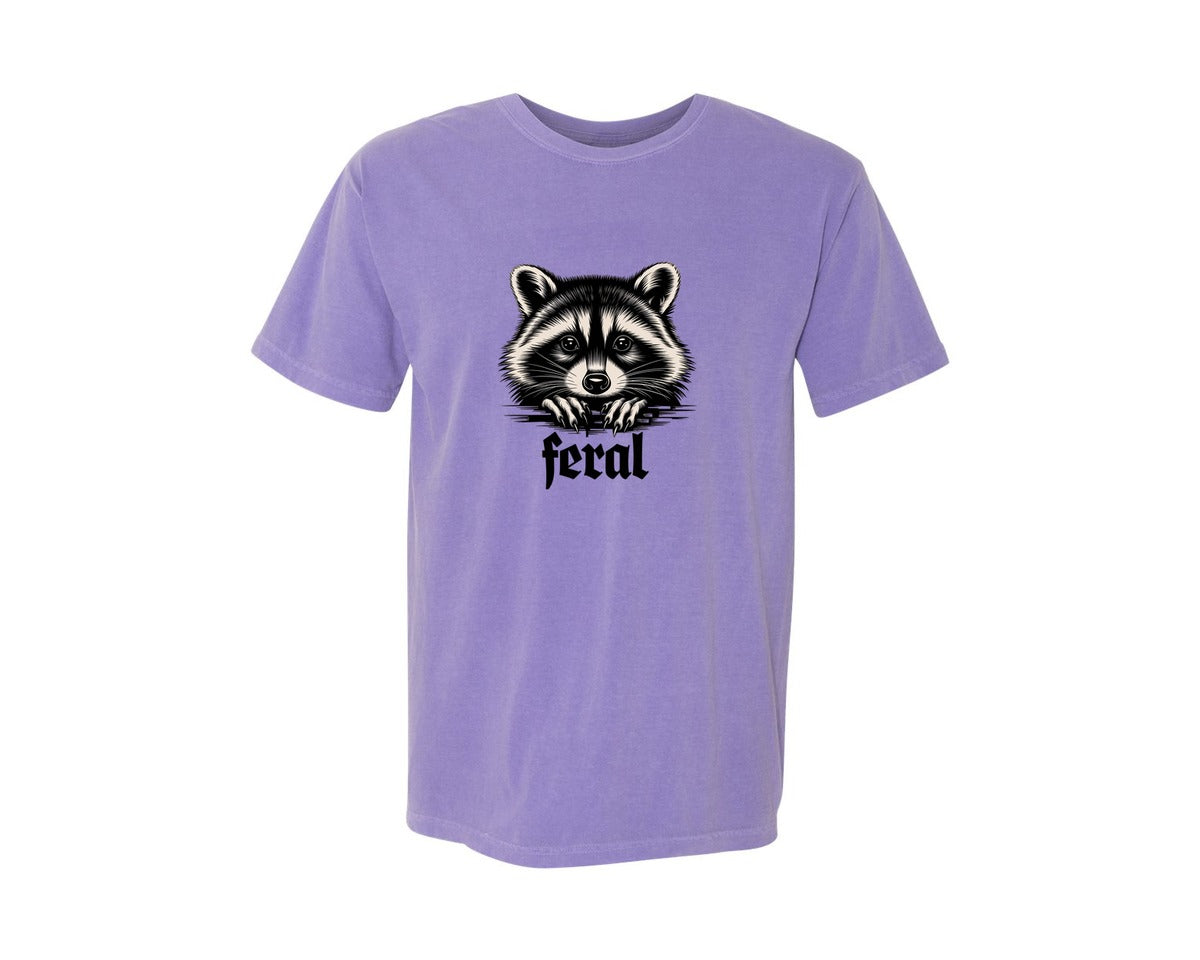 brand:Comfort Colors|color:Violet|Feral Raccoon Gothic Grunge Wild Graphic T-Shirt
