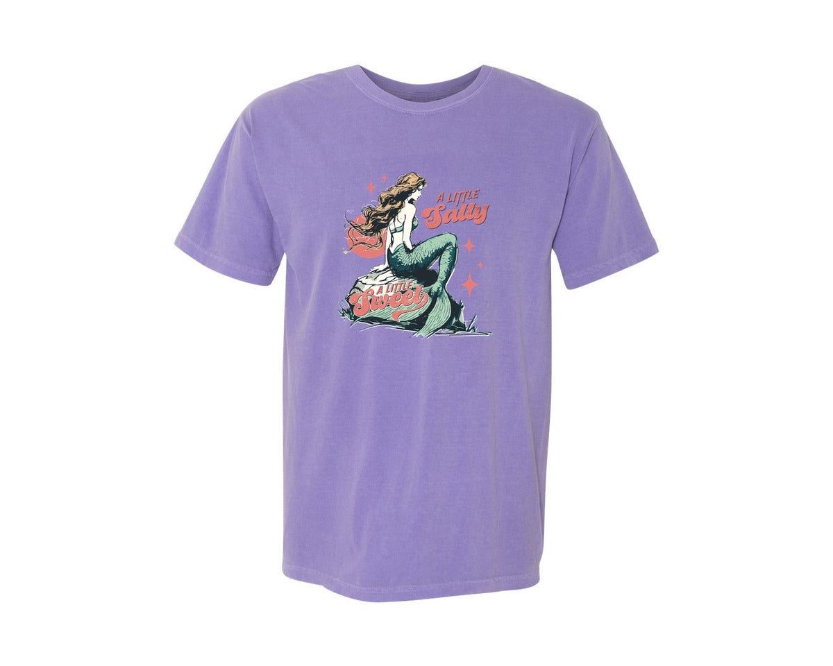 brand:Comfort Colors|color:Violet|A Little Salty A Little Sweet Mermaid Graphic T-Shirt