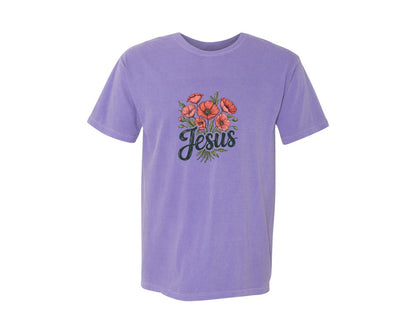 brand:Comfort Colors|color:Violet|Jesus T Shirt Design Christ Halftone Te Graphic T-Shirt
