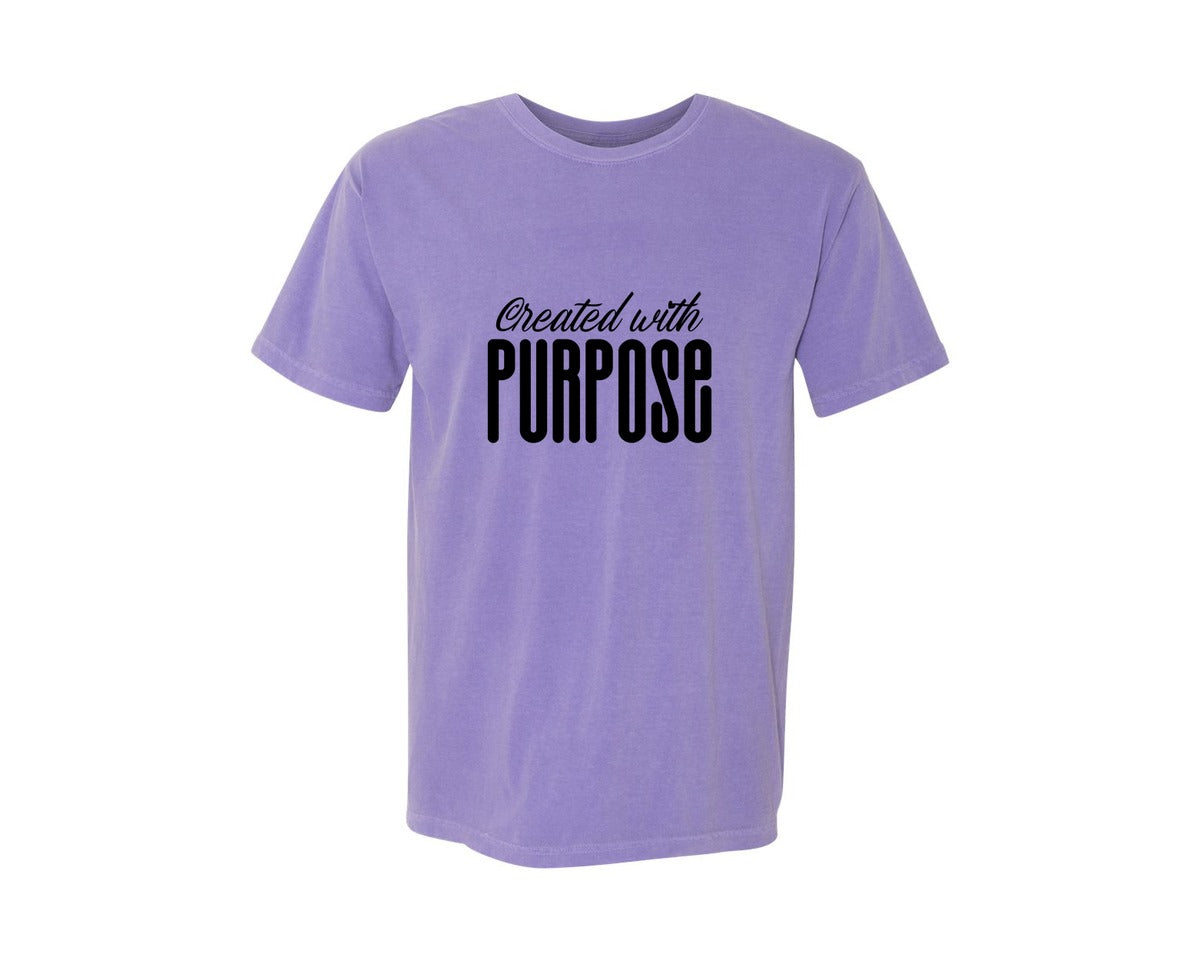 brand:Comfort Colors|color:Violet|Created With Purpose Sleeve Design Graphic T-Shirt