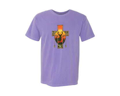 brand:Comfort Colors|color:Violet|Deer Cross Rustic Hunting Cross Sub Graphic T-Shirt