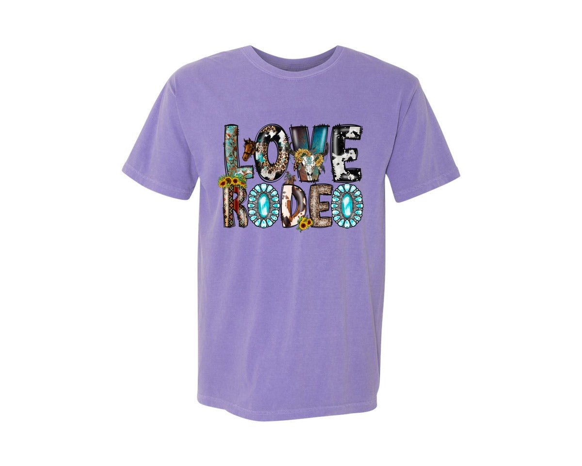 brand:Comfort Colors|color:Violet|Love Rodeo Western Graphic T-Shirt