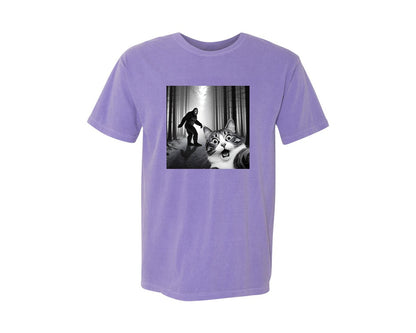 brand:Comfort Colors|color:Violet|Cat Selfie With Sasquatch Graphic T-Shirt