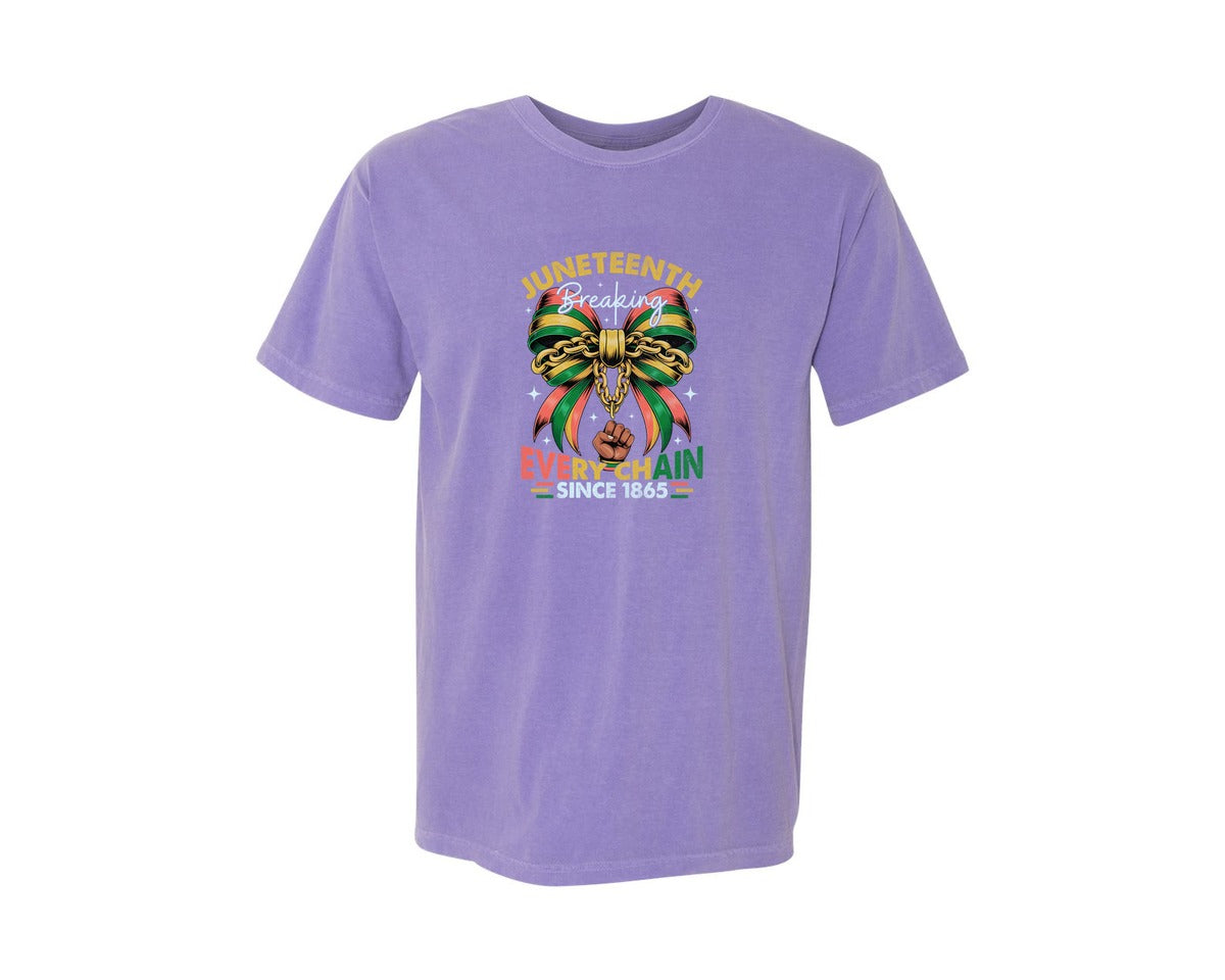 brand:Comfort Colors|color:Violet|Juneteenth Black Coquette Bow Graphic T-Shirt