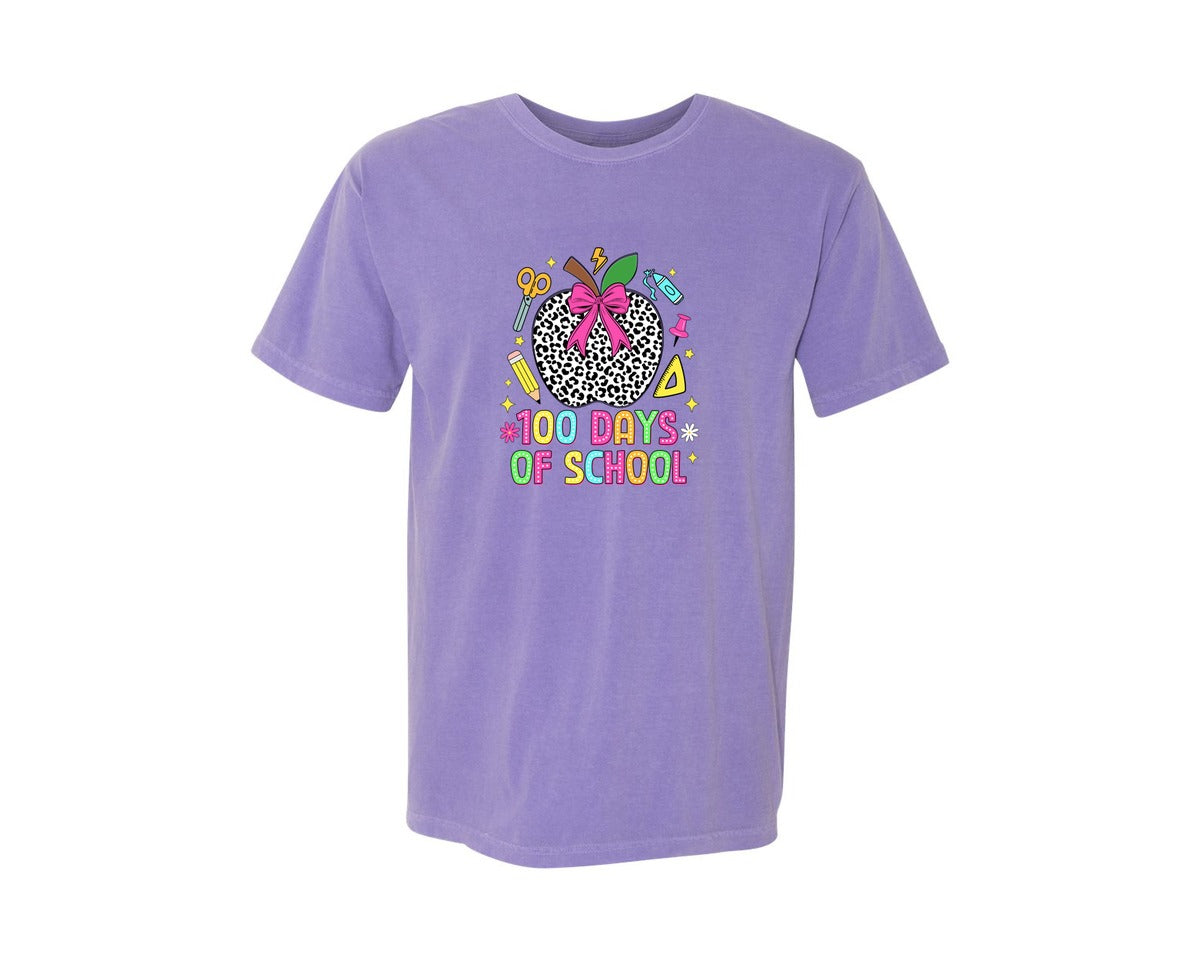 brand:Comfort Colors|color:Violet|Coquette 100 Days Of School Graphic T-Shirt