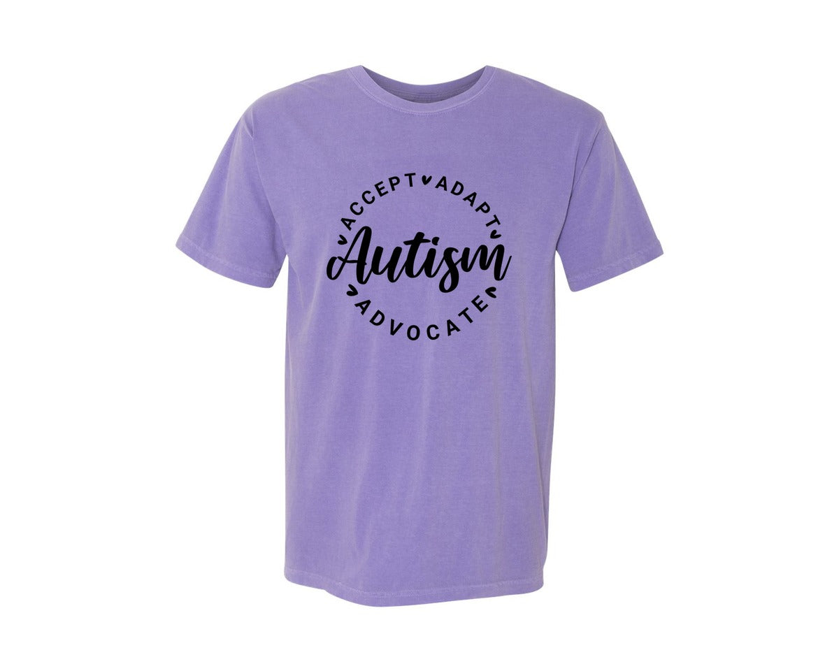brand:Comfort Colors|color:Violet|Autism Awareness Accept Adapt Advocate 4 Graphic T-Shirt