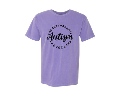 brand:Comfort Colors|color:Violet|Autism Awareness Accept Adapt Advocate 4 Graphic T-Shirt