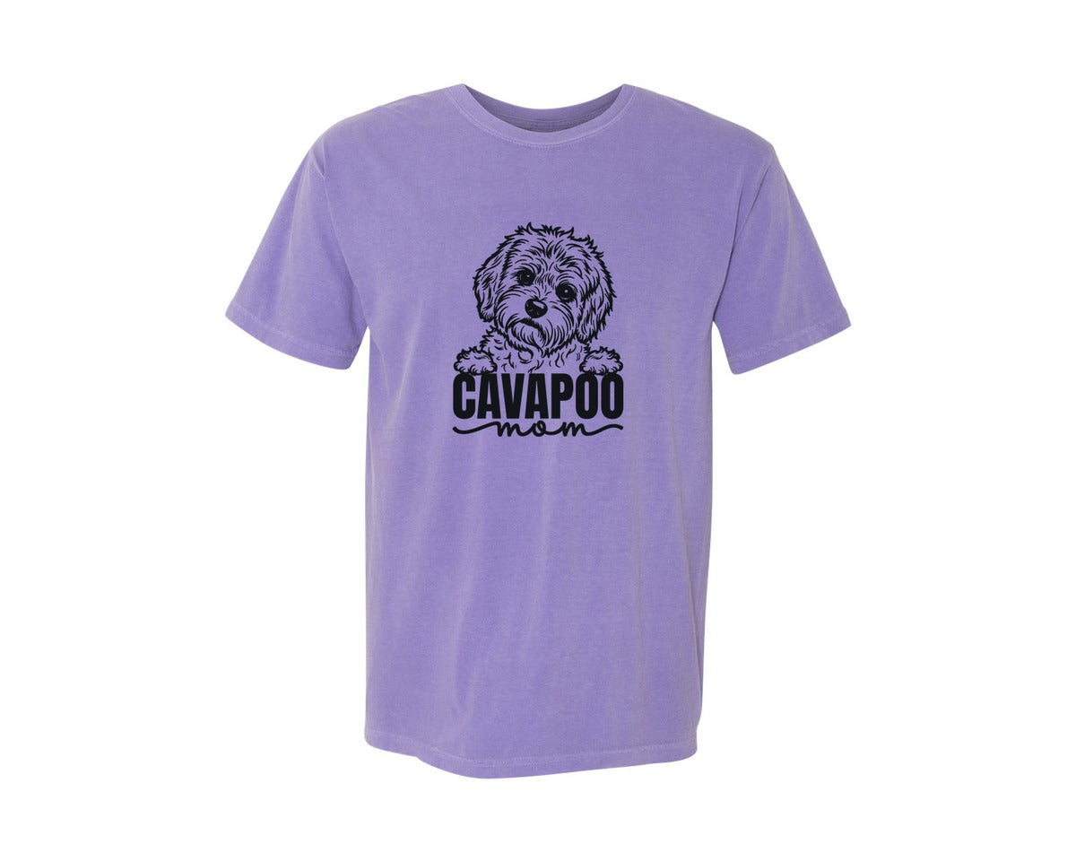 brand:Comfort Colors|color:Violet|Cavapoo Mom Dog Graphic T-Shirt