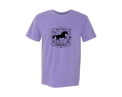brand:Comfort Colors|color:Violet|Horse Riding Girl T Shirt Design Graphic T-Shirt
