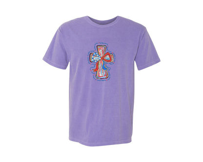 brand:Comfort Colors|color:Violet|Christian 4Th Of July God Bless Graphic T-Shirt