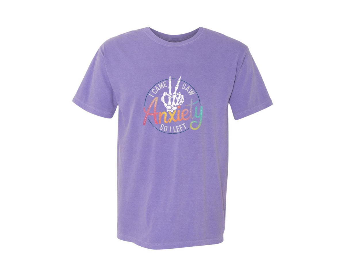 brand:Comfort Colors|color:Violet|I Came I Saw Anxiety Gothic 3 Graphic T-Shirt