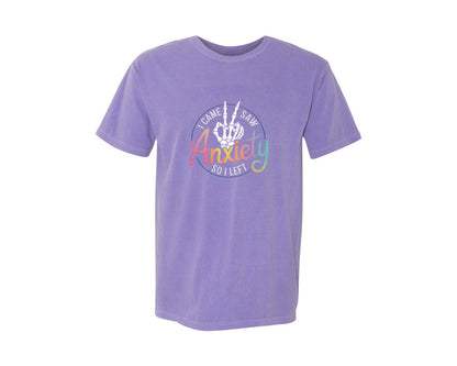 brand:Comfort Colors|color:Violet|I Came I Saw Anxiety Gothic 3 Graphic T-Shirt