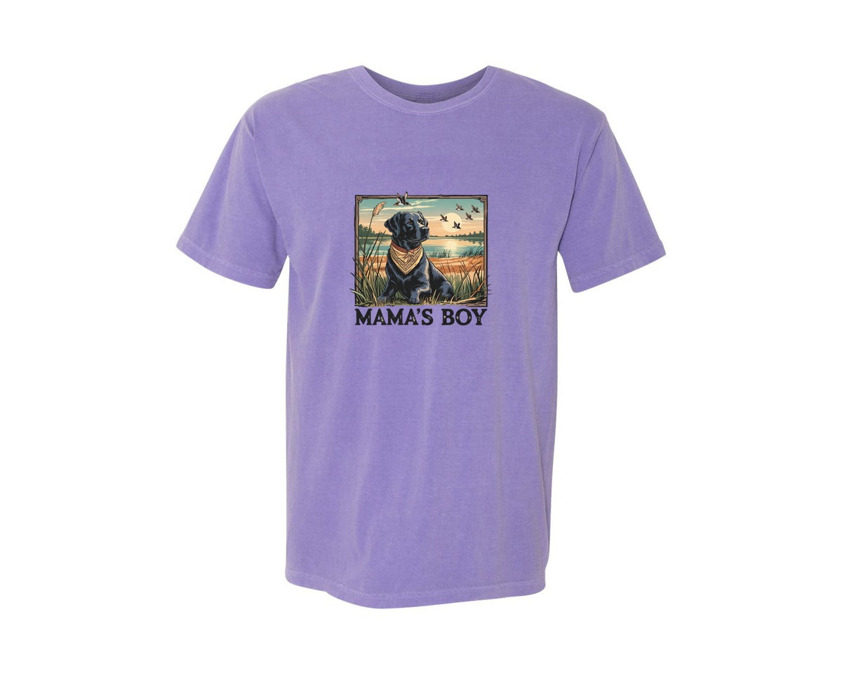 brand:Comfort Colors|color:Violet|Mamas Boy Hunting Lab Dog Graphic T-Shirt