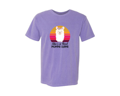 brand:Comfort Colors|color:Violet|Shes A Bad Momma Llama Retro T Shirt Graphic T-Shirt