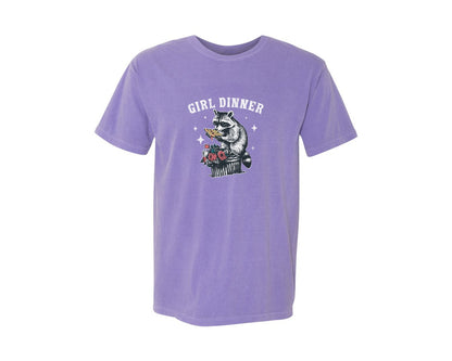 brand:Comfort Colors|color:Violet|Girl Dinner Raccoon Eat Pizza Shirt Graphic T-Shirt