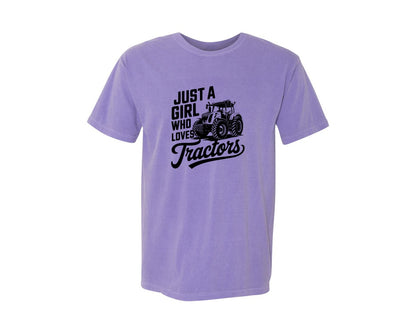 brand:Comfort Colors|color:Violet|Just A Girl Who Loves Tractors T Shi Graphic T-Shirt
