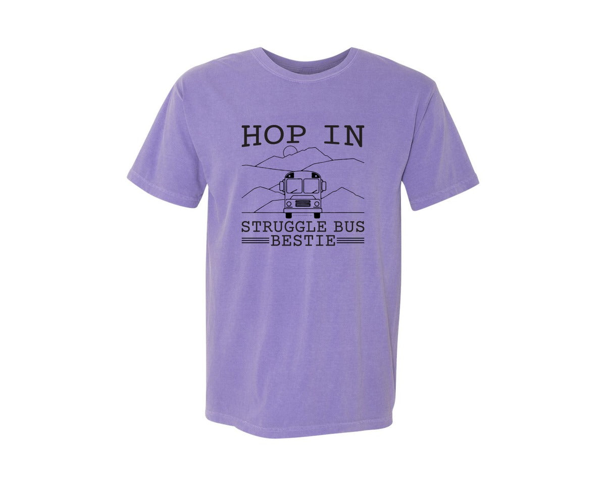brand:Comfort Colors|color:Violet|Hop In Bestie Sweatshirt Struggle Bus Graphic T-Shirt