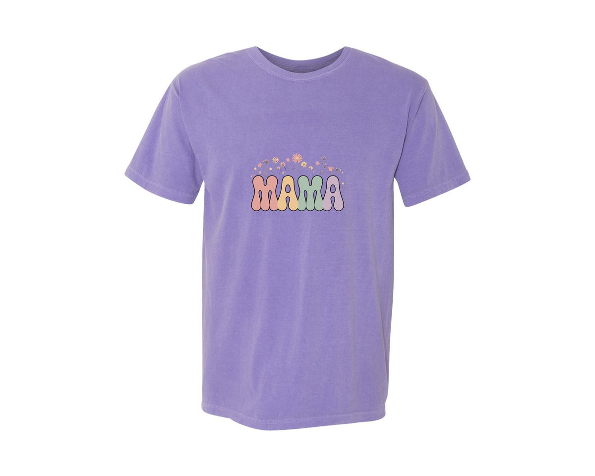 brand:Comfort Colors|color:Violet|Retro Pastel Mama Floral Des Graphic T-Shirt