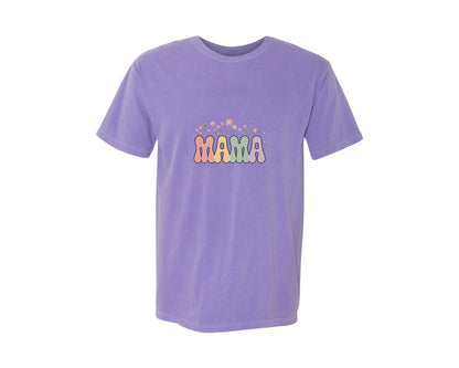 brand:Comfort Colors|color:Violet|Retro Pastel Mama Floral Des Graphic T-Shirt