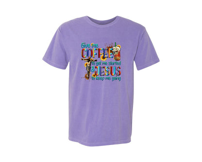brand:Comfort Colors|color:Violet|Coffee And Jesus Christian Graphic T-Shirt
