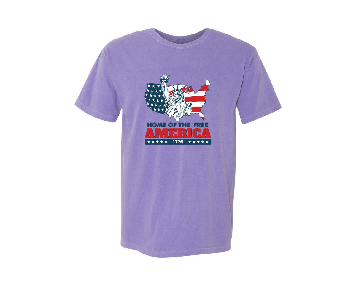 brand:Comfort Colors|color:Violet|Home Of The Free America 1776 File Graphic T-Shirt